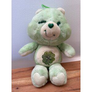 Vintage Care Bears Good Luck Bear Plush Green Four-Leaf Clover 13"